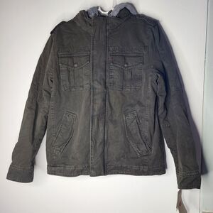 Levi’s Sherpa Lined Hooded Jacket Green Full Zip Military Style Size S